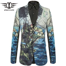 Plyesxale Новое поступление 3D мужской блейзер с печатью Slim Fit Свадебный Мужской Блейзер Куртка; брендовый комплект одежды для отдыха Блейзер Q436