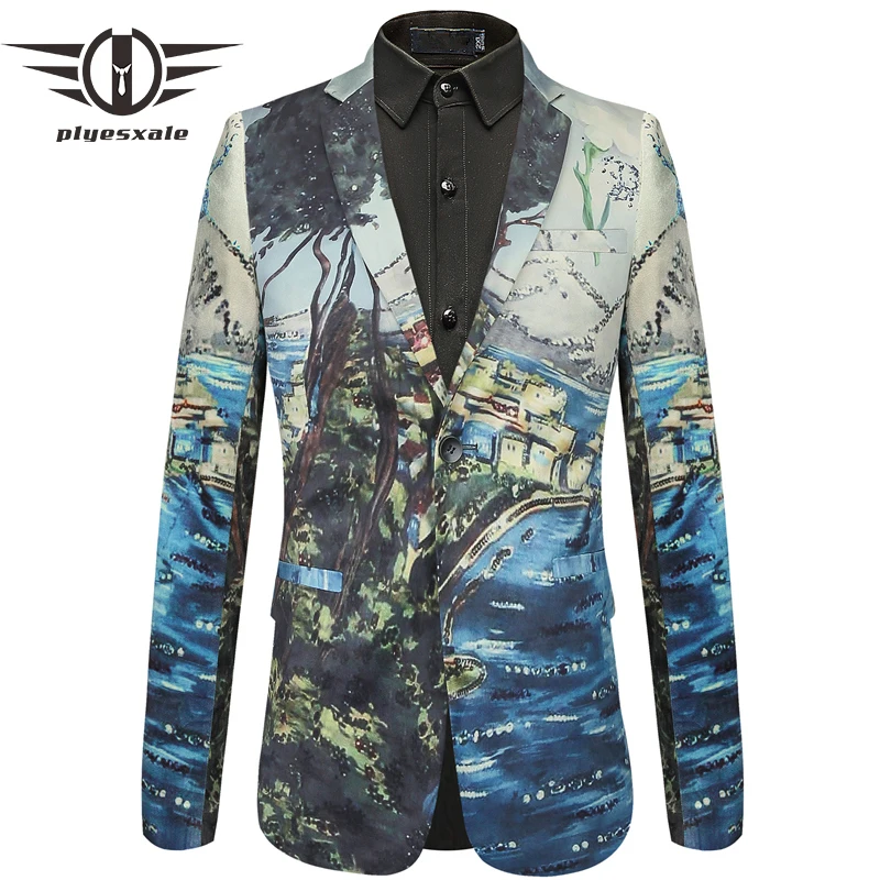

Plyesxale 2018 New Arrival 3D Mens Printed Blazer Slim Fit Wedding Male Blazer Jacket Brand Leisure Blazer Masculino Q436