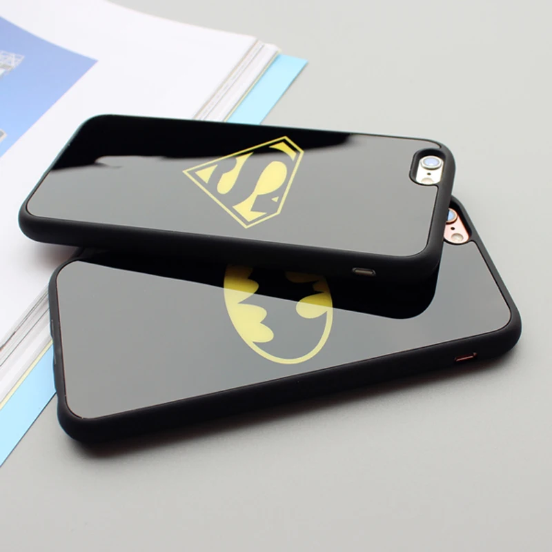 JAMULAR Mirror Superman Batman Case For iPhone 7 Plus 6 6s 8 Plus X Cases Back Cover For iPhone 6S 5 5S SE Covers Fundas Coque
