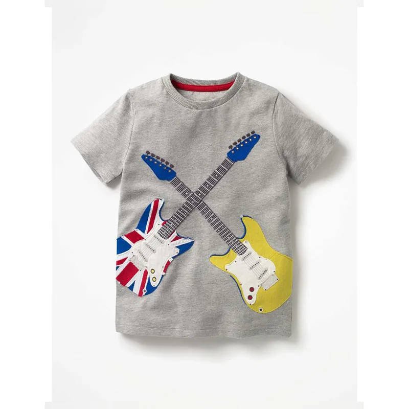 Летняя футболка в рок-стиле для маленьких мальчиков футболка с коротким рукавом и вышивкой для подростков, футболки для детей, топы для детей, От 2 до 12 лет - Цвет: Серый