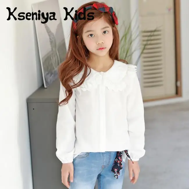 

Kseniya Kids Teenagers Big Girls Children's Girls Garden Lace Bottoming White Shirt Children Girl Top Blouse Long Sleeve Shirts