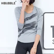 HIBUBBLE, спортивный топ в полоску с принтом, женские майки, топы, быстросохнущая женская футболка с длинным рукавом для фитнеса, йоги, большой размер