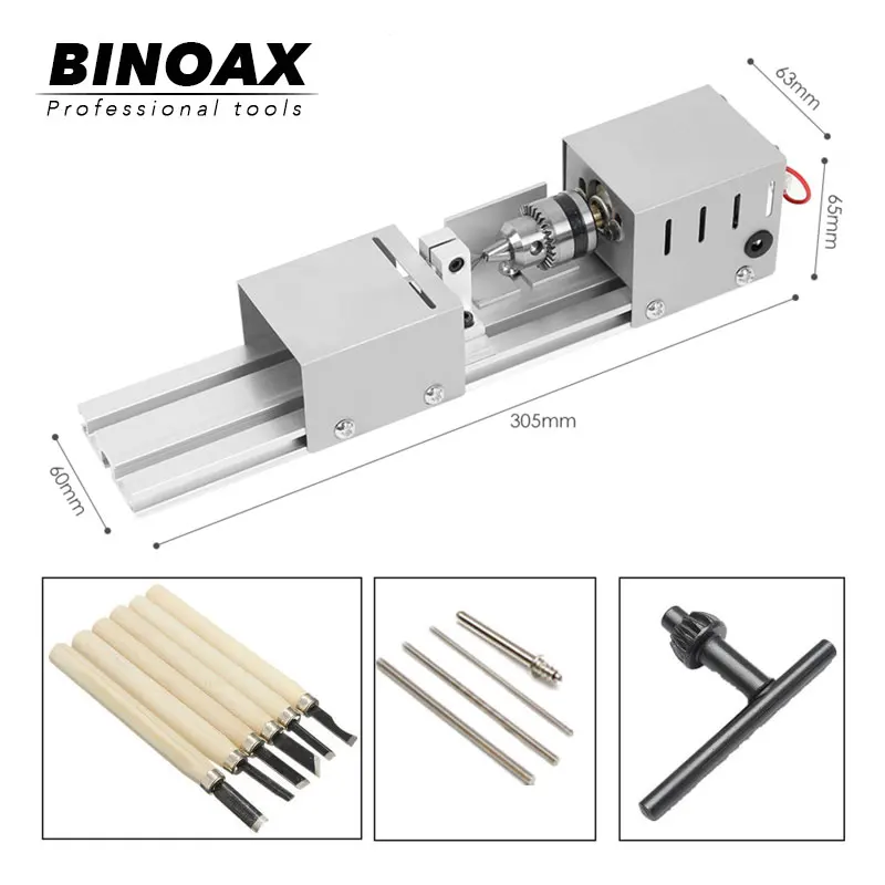 

DC12-24V 96W Mini Lathe Beads Machine Woodwork DIY Lathe Standard Set with Power carving cutter Wood Lathe