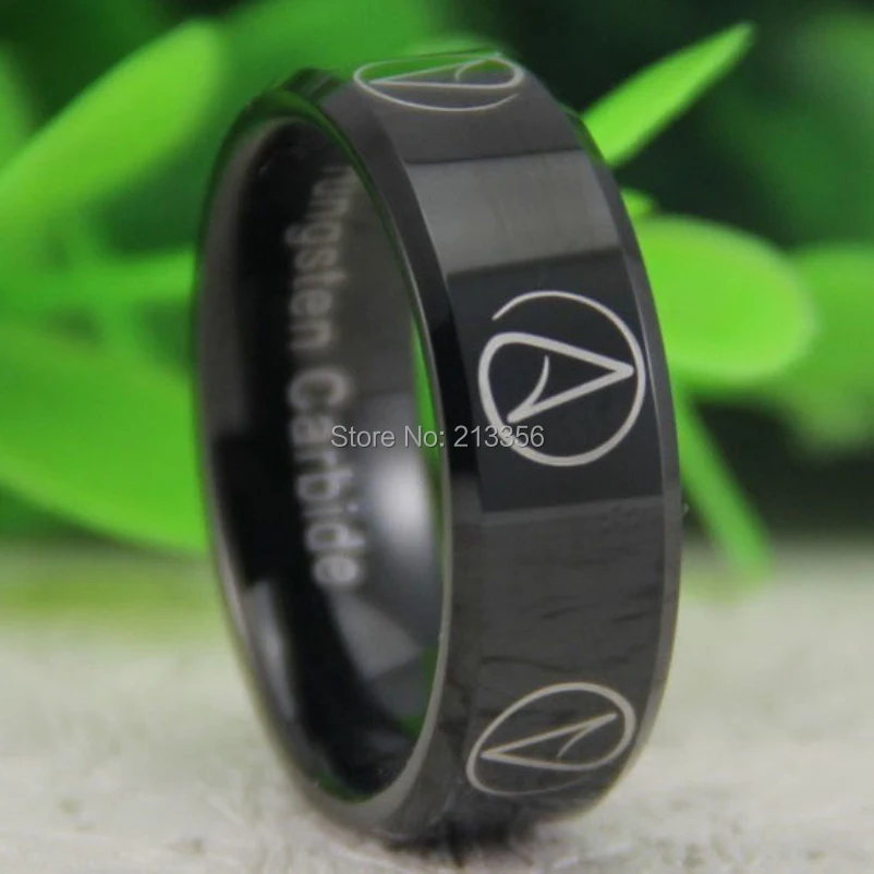 

Free Shipping USA Canada Russia Brazil Hot Sales 8MM Comfort Fit Shiny Black Bevel Atheist Men's Fashion Tungsten Wedding Ring