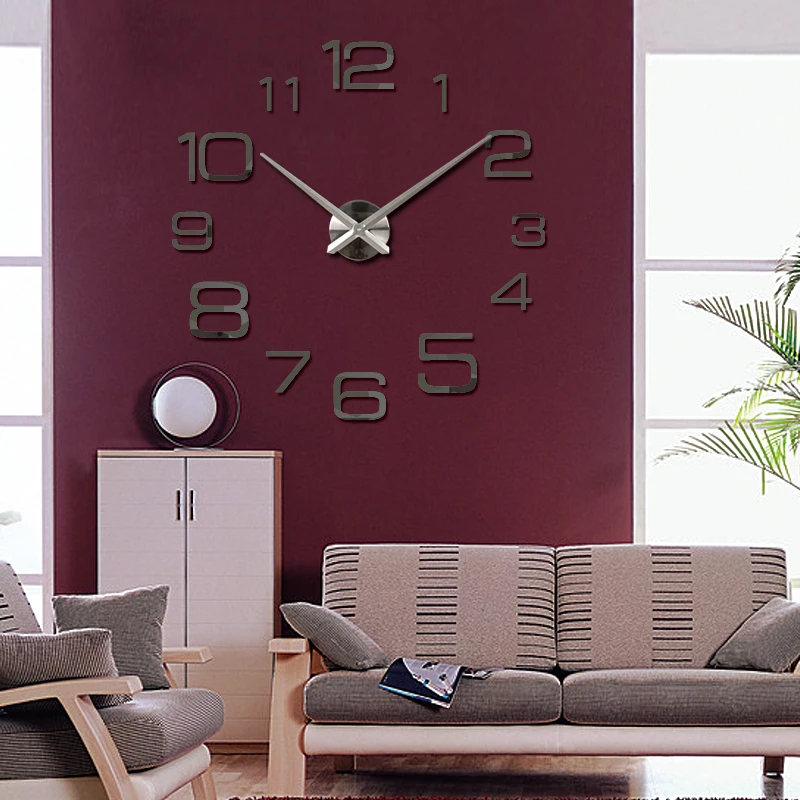 Модные большие настенные часы Современный дизайн Акриловые зеркальные часы Европа Diy 3d наклейки большие декоративные кварцевые часы гостиная