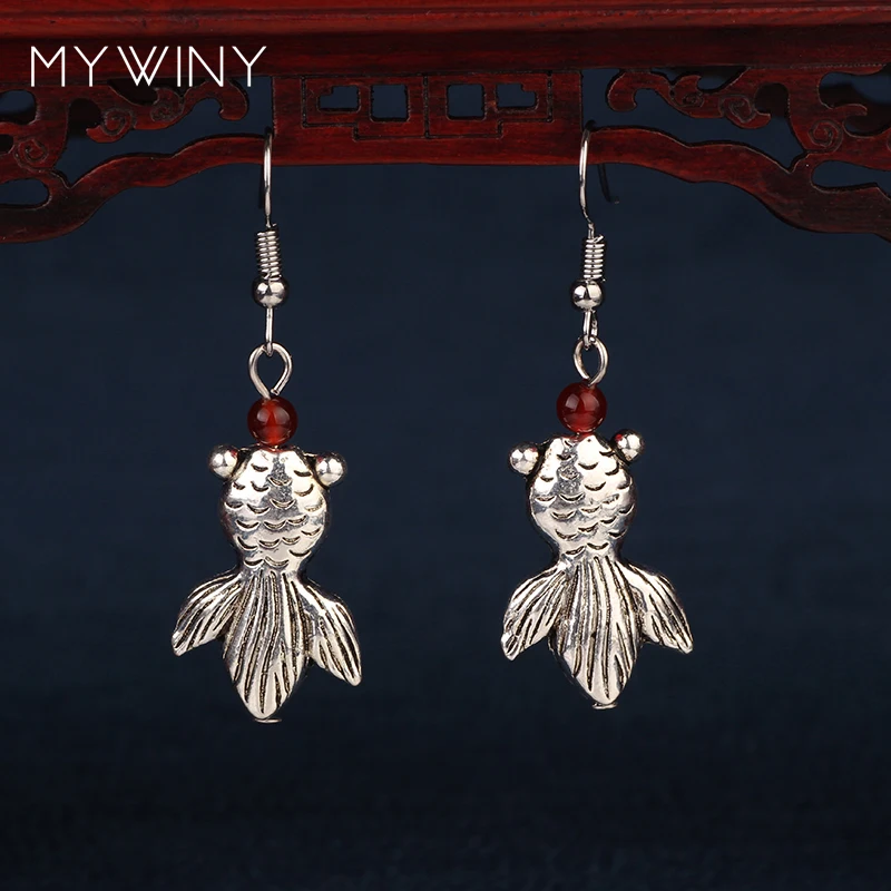 

MYWINY 4 colors ethnic goldfish earrings ,vintage fashion Tibetan Silver earrings jewelry