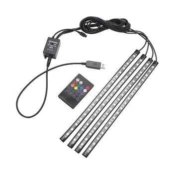 

4Pcs Car Atmosphere Light 18 LEDs USB RGB Music Sound Rhythm Remote Control Led Strip Light For Auto Decoration Lamp
