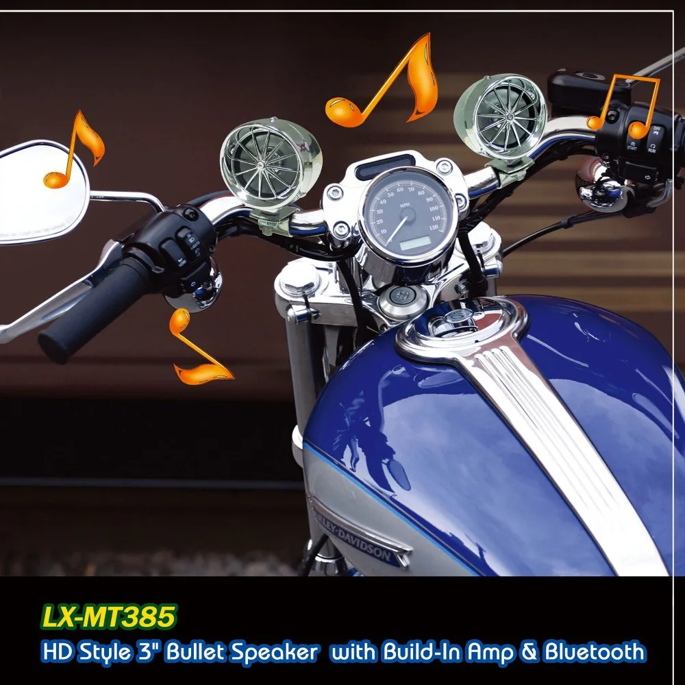1Pair Black w/ Built-in Amplifier & Bluetooth Harley Motorcycle Speaker 100 watt Waterproof Mid-range with Handlebar Clamp | Автомобили