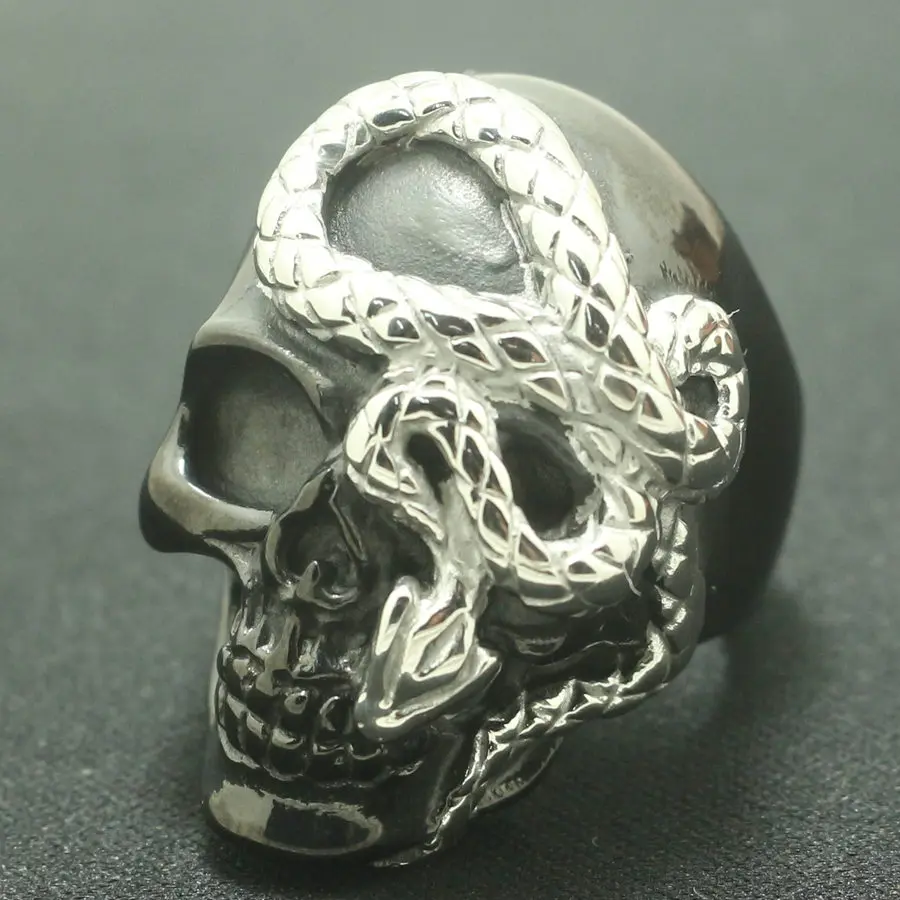 

Unisex Size 7 to Size 16 316L Stainless Steel Cool Black Skull Cool Snake Newest Ring