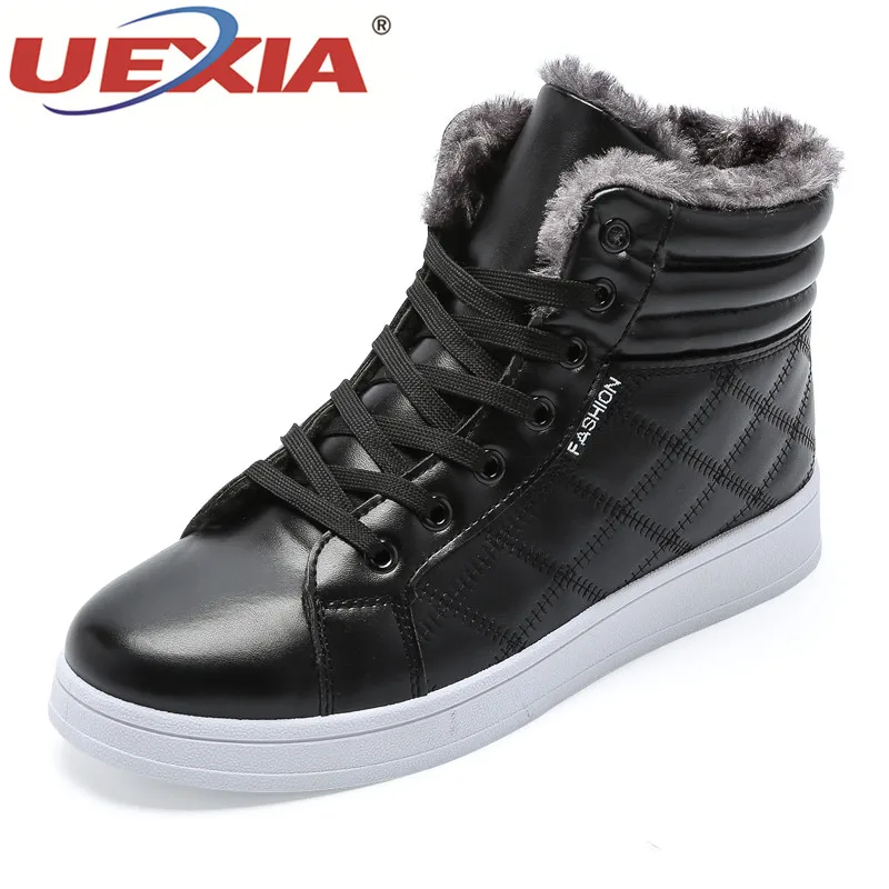 

UEXIA Fashion Men Snow Boots Leather Autumn Winter Ankle Boots High Top Footwear Winter Plush Fur Warm Boots Male Casual Shoes