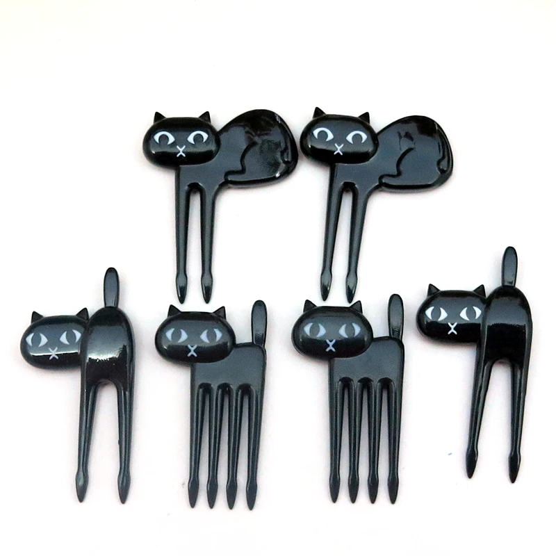Black Cat Fruit Fork Set Party Birthday Food Fruit Fork Animal Toothpick Bento Lunch For Children 6pcs/set