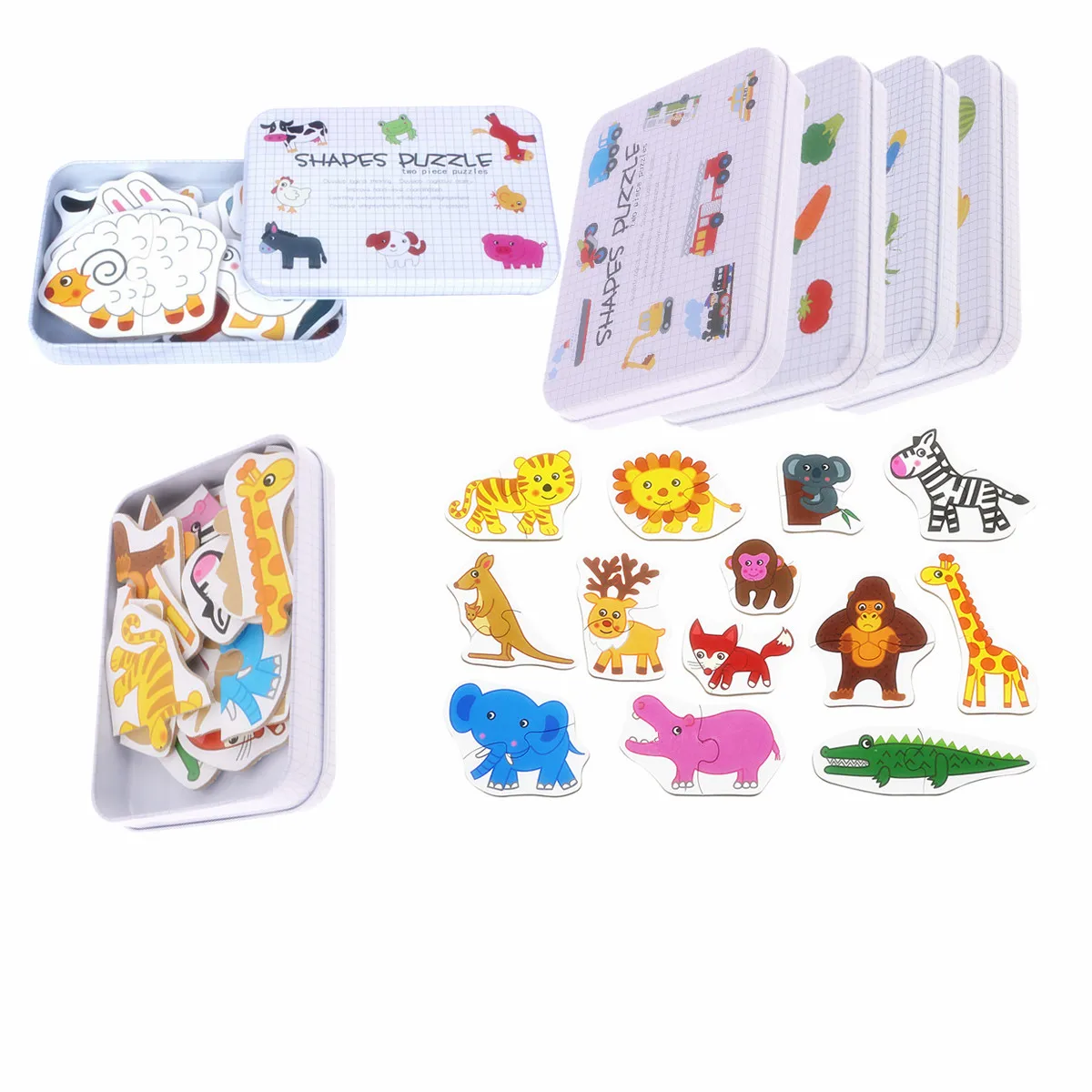 

Baby Toys Iron Box Infant Early Head Start Training Puzzle Cognitive Card Vehicle/Fruit/Animal Set Pair Puzzle Educational Gift