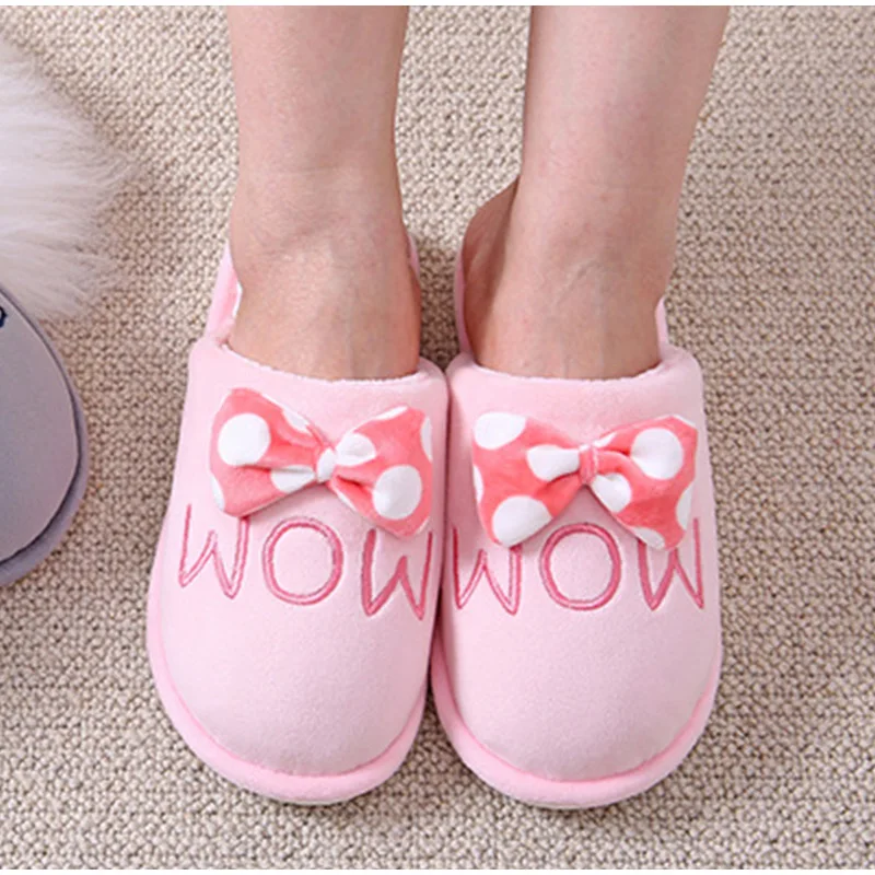 Tino Kino/женские теплые плюшевые зимние тапочки на плоской подошве с милым бантиком; Женская удобная домашняя обувь; Женская нескользящая Мягкая Обувь