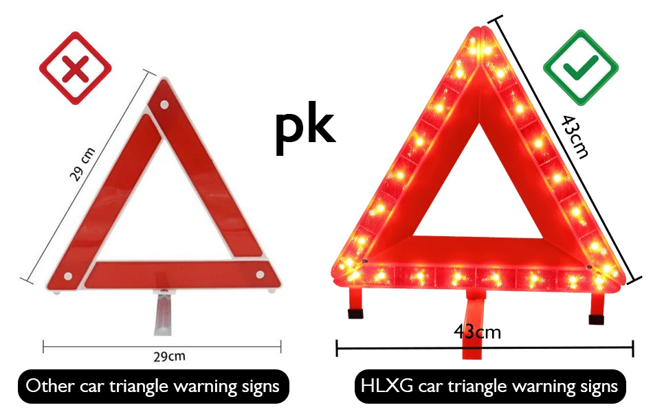 Hlxg универсальный авто автомобиль красный пробоя Предупреждение Треугольники светоотражающий светодиодный полоски светоотражающая лента автомобили отражатели знак аварийной остановки