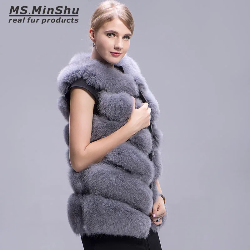 De D'hiver Ms Veste Minshu Renard Fourrure Gilet Outwear Femmes Manches Épaisseur Réel Sans Mode Véritable 5TxwYpOO