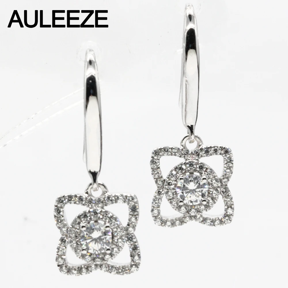 

Romantic 0.5cttw Round Cut Real Diamond Drop Earrings Solid 18K White Gold Natural Diamond Earrings For Women Fine Jewelry