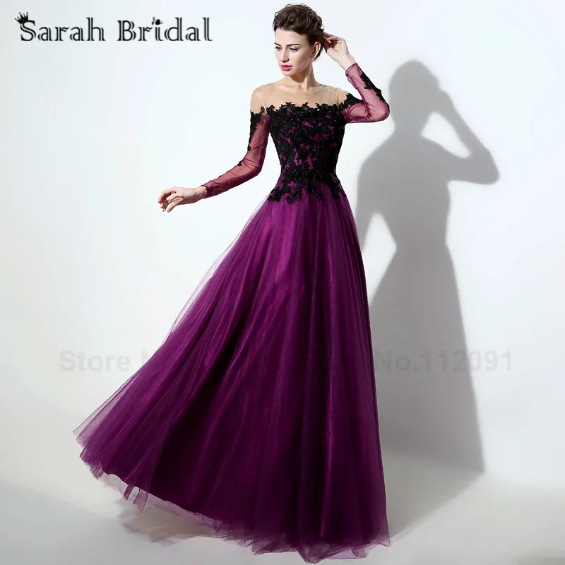 Black Lace Evening Dresses With Long Sleeves 2016