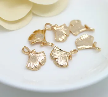 

6PCS 14x16MM 24K Champagne Gold Color Plated Brass Ginkgo Leaves tree leafs Charms High Quality Diy Jewelry Accessories