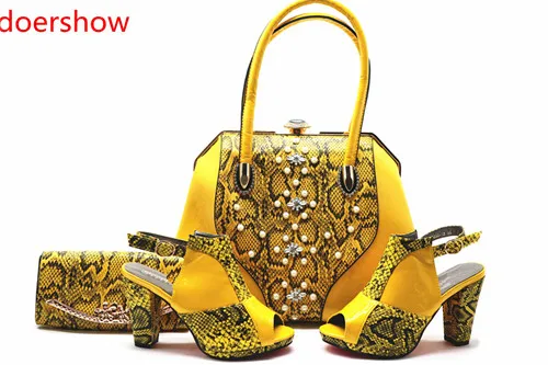 

doershow yellow Shoes with Matching Bags for Wedding Women Shoes and Bag to Match for Party Nigerian Shoes and Bag Set!MQ1-17