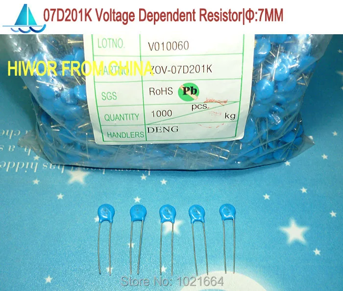 

(100pcs/lot)(Varistor) 07D201K Voltage Dependent Resistors, VDR VSR, Diameter:7mm 200V, Varistor Resistor