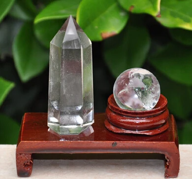 

xd j00764 2pcs nature clear crystal point & clear crystal sphere ball reiki + stand