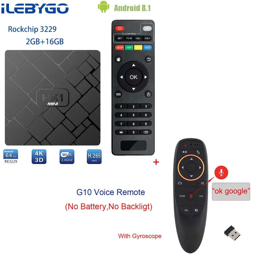 ILebygo HK1mini телеприставку Android 8,1 тв бокс 2 Гб 16 GB Rockchip RK3229 4 ядра 2,4G Wi-Fi H.265 4 K HD Google плеер Smart Box - Цвет: 2GB 16GB G10