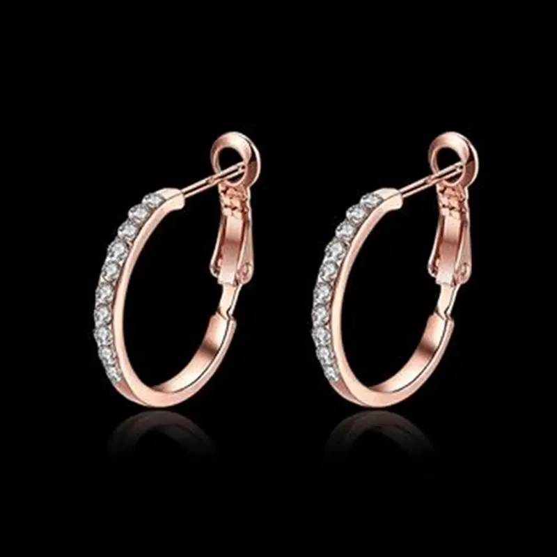 

Fashion Platinum Gold Plated Women Round CZ Hoop Earrings Women Female Ear Jewelry Wedding Party Gift Not Allergic