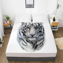 3D печать индивидуальная кровать лист с эластичным, простыня королева/король, животное, белый тигр наматрасник 160x200/150x200, Прямая поставка