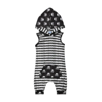 

Newborn Kid Baby Boys Skull Clothes Hooded Tops Romper Jumpsuit Outfits Newborn Baby Cotton Stripe Skull Sleeveless Summer