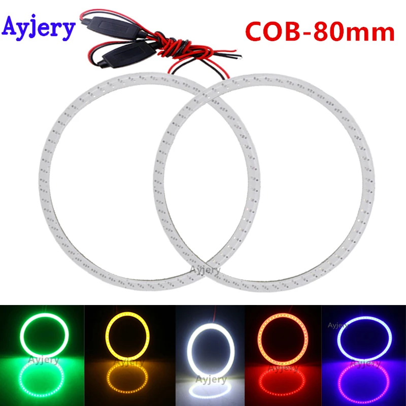 AYJERY COB Angel Eyes 80MM 2Pieces(1pair) Auto Halo Rings 63 SMD 8cm Eye Car Headlight Motorcycle White Blue Red 12V | Автомобили и