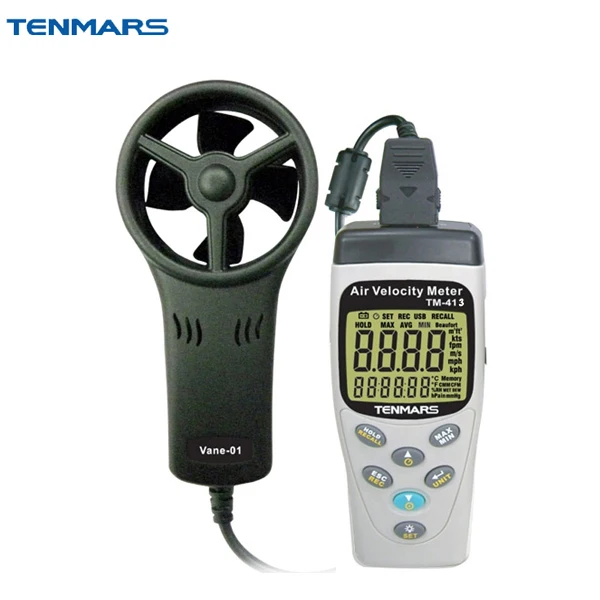 

TENMARS TM-413 Digital Handheld Air Velocity Meter,Temperature Tester, Humidity Tester Datalogger