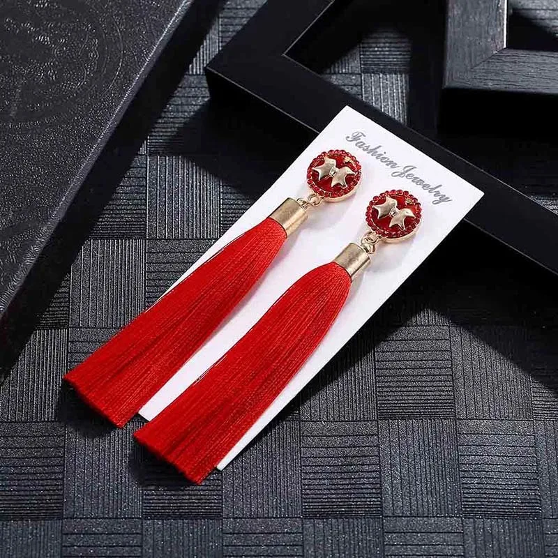 E5908 Trendy Earrings Drop Earrings ButterflySilkDangleLongBohemianBlueMetalBohoGold Tassel Earrings For Women Jewelry