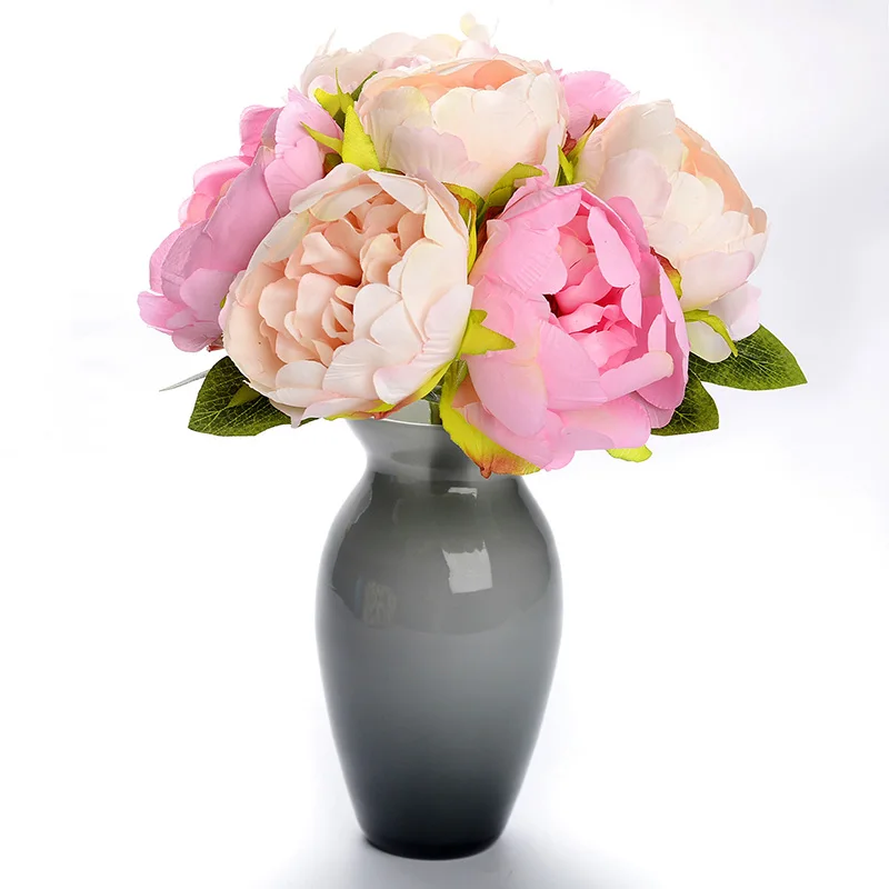 Flone 7 Head Artificial Silk Peony Flowers Bouquet Fake Flowers 28cm Wedding Bride Pink Purple Hand Flowers Home Art Decoration  (2)