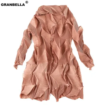 

High Quality New Fashion Gray Irregular Elegant Pleated Cardigans Coat Overcoat Female's Trench Vestido Black Gray Plus Size
