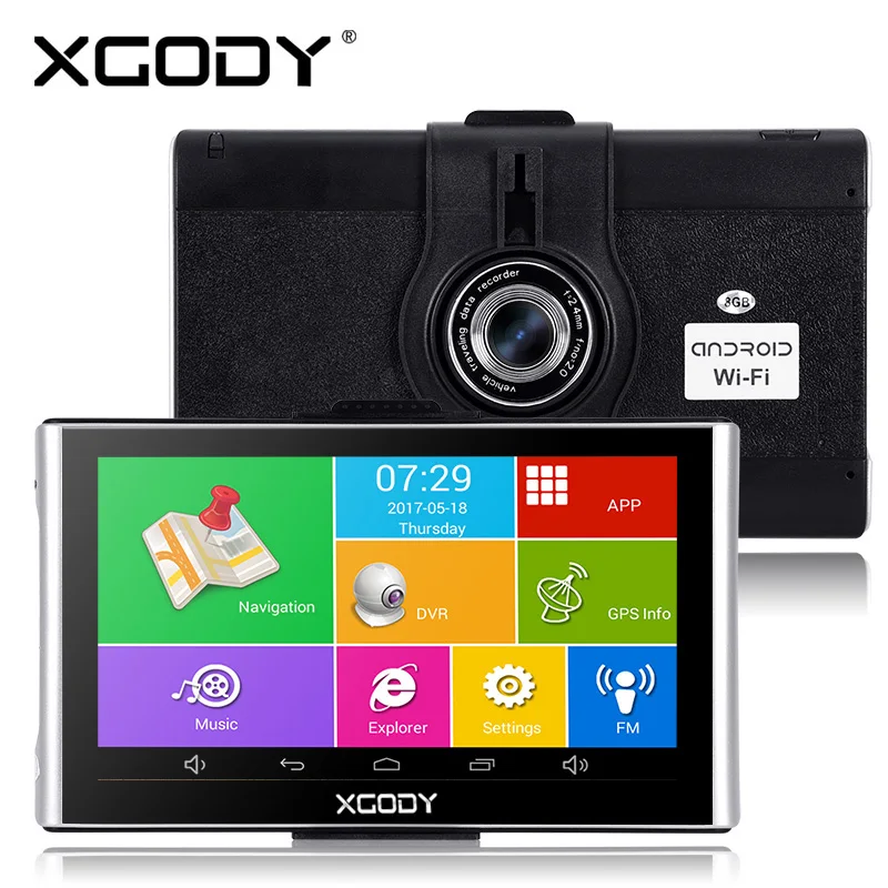 Xgody 7 pulgadas Android Gps DVR navegación del coche 512M + 8GB navegador con Wifi HD 1080p Dash cámara grabadora de vídeo Fm AVIN Dashcam