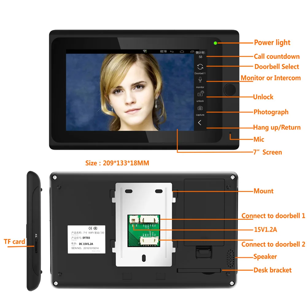 YobangSecurity Video Intercom 2x 7 Inch Monitor Wifi Wireless Video Door Phone Doorbell Camera Intercom System Android IOS APP YobangSecurity Video Intercom 2x 7 Inch Monitor Wifi Wireless Video Door Phone Doorbell Camera Intercom System Android IOS APP