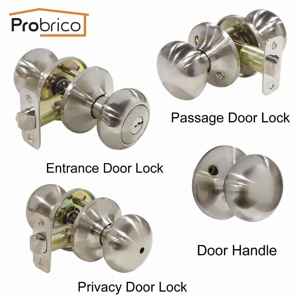 Probrico Interior Door Handles Round Knobs Locks Brushed Nickel