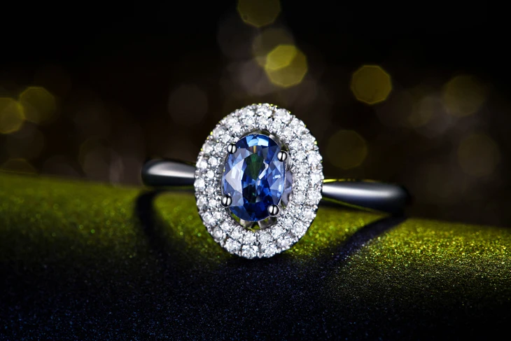 ZOCAI STYLE RING REAL 18K WHITE GOLD 0.65 CT REAL BLUE SAPPHIRE RING 0.20 CT DIAMOND RING
