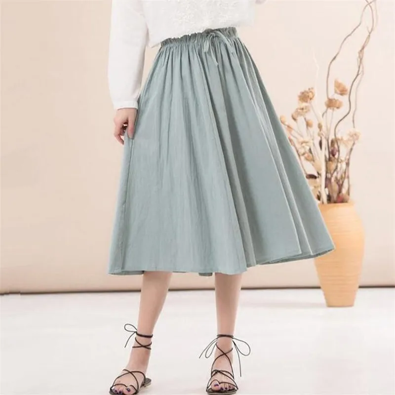 Женская длинная Плиссированная юбка A Linen винтажная из хлопка с поясом на резинке