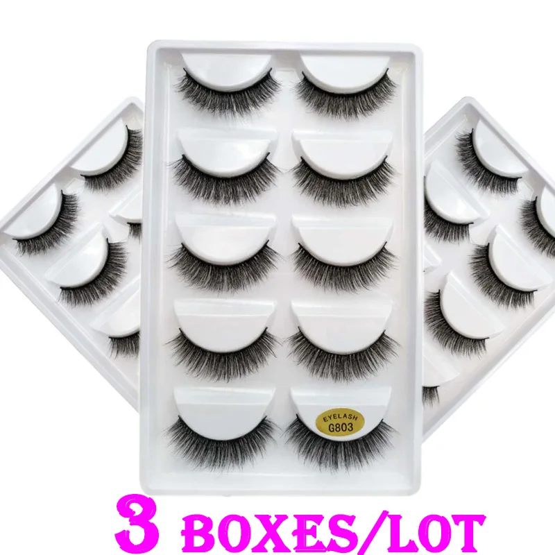

15 pairs 3D Mink False EyeLashes set G803 Handmade Plastic Black Cotton Full Strip Natural Fake Eye lashes