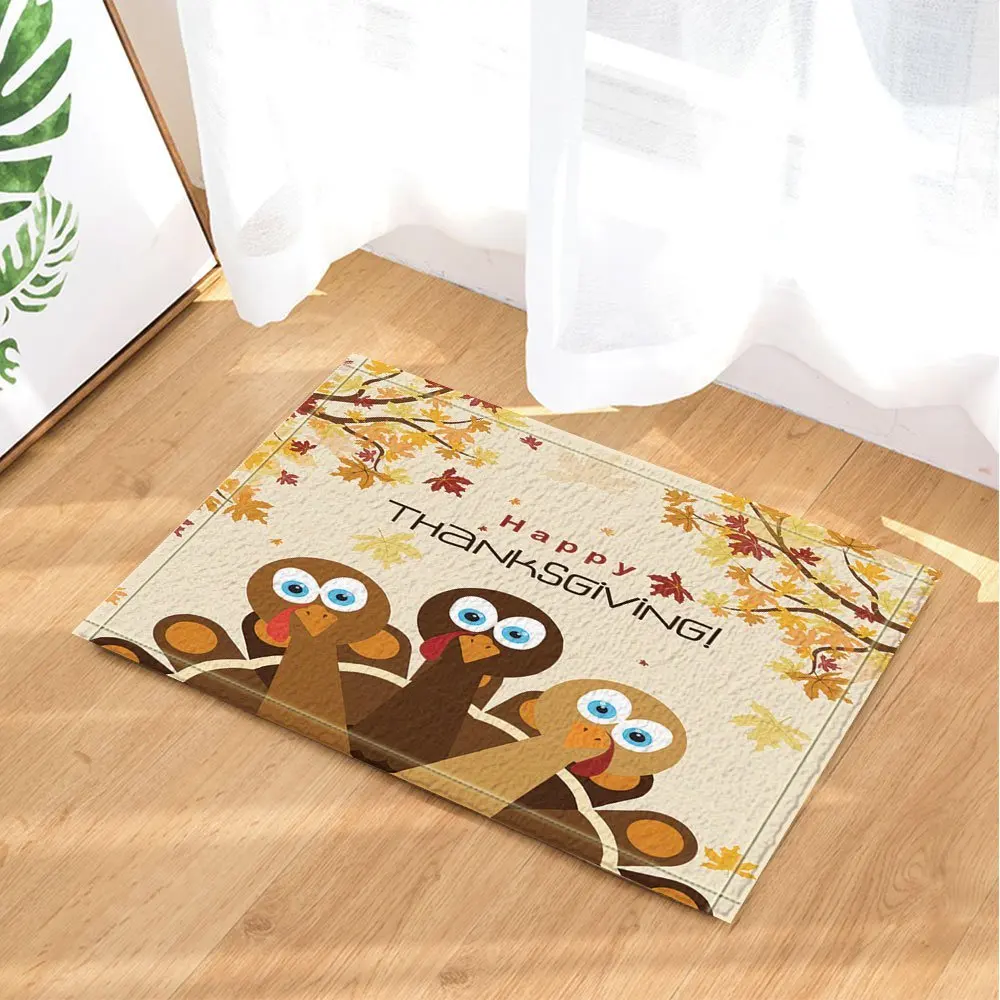 Festival Decor Turkey For Happy Thanksgiving Bath Rugs Non Slip