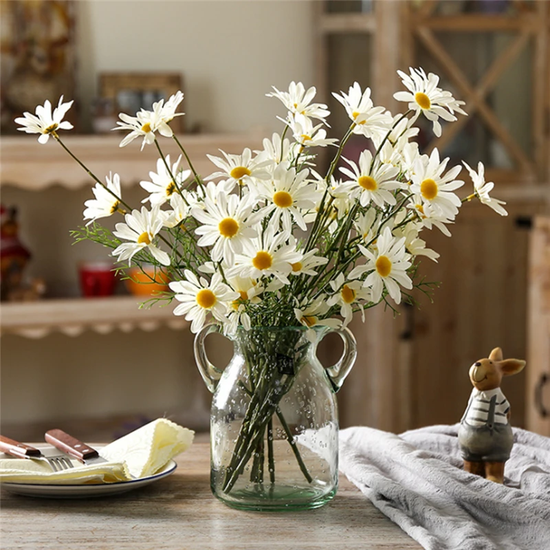 5 cabezas/rama flores artificiales Dasiy flores de seda falso flores decorativas Stamen pequeña Margarita para la celebración de bodas flores decoración del hogar