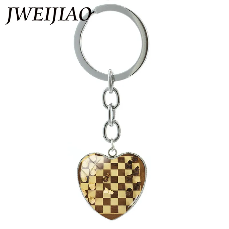 

JWEIJIAO Heart Shape Checkerboard Key Chain International Chess Pieces Bishop Pawn Keychain Chess Master Lovers Gift Custom CH18
