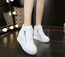 Height Increasing shoes women 2016 new pu muffin bottom double zip leather leisure shoes casual women’s shoes high heel 3-5cm