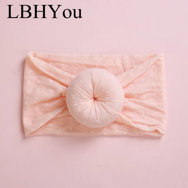 1pcs Newborn Baby Girls Dount Wide Nylon Headbands,Super Soft Dot Prints Nylon Turban Headwraps,Princess Girls Hair Accessories - Цвет: Peach