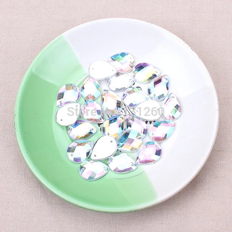 

100pcs/lot 12*16mm Acrylic Crystals AB Color Drop accessories For Sewing Dress Wedding stones