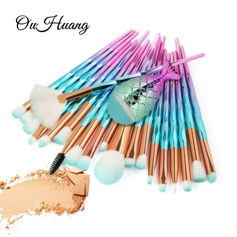 

21PCS Diamond Fish Makeup Brush Set Cosmetics Foundation Brush Tools For Face Powder Eye Shadow Eyeliner Lip Make Up Brush Tools