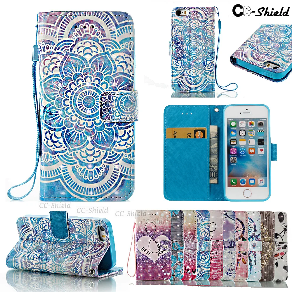 

3D Painting phone Leather Case for Apple iPhone 5 S E 5S iPhone5 iPhone5S iPhoneSE Luxury Wallet card slot phone silicone box