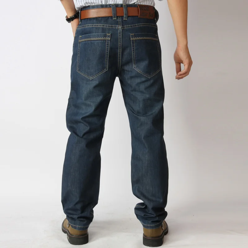 Мужские джинсы большого размера 28-48 стрейч прямые длинные свободные брюки модные повседневные синие джинсовые мужские деловые джинсы мужские брюки