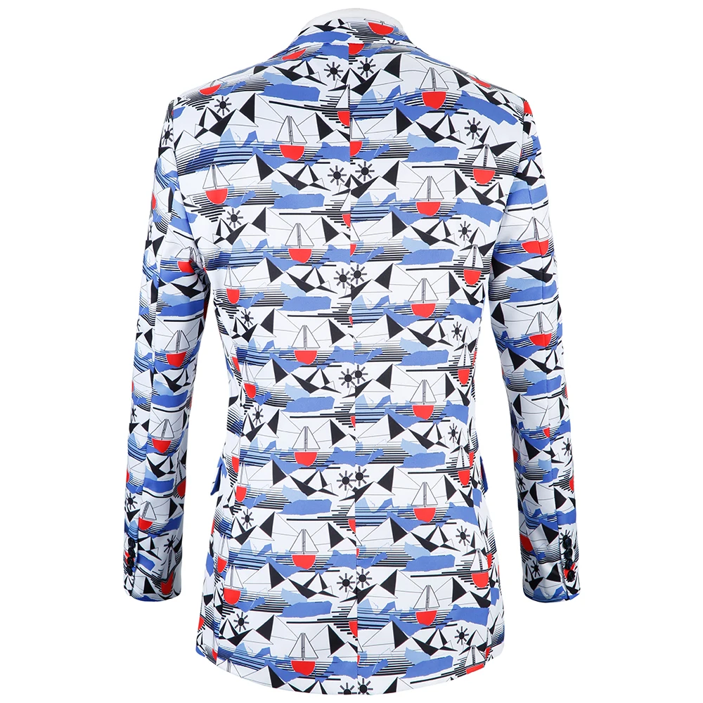 2018 US big size 38R-48R Blazer Men Print Sea design Suit Jacket Blue Casual Blazer loose Plus Size men coat jacket